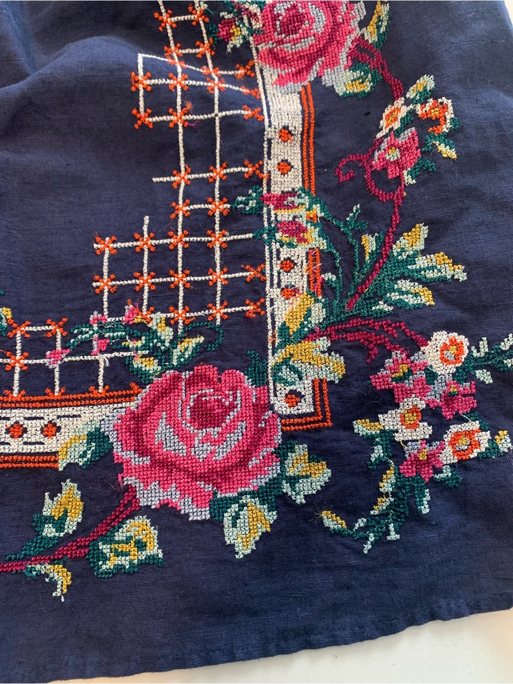 Free People Navy Embroidered Floral Halter Tank 60% Linen - Picture 3 of 8
